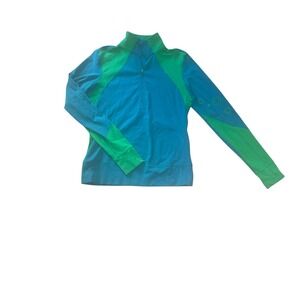 Lululemon Run 1/4 Zip Blue Lime Long Sleeve Thumbholes Sz M Training Color Block